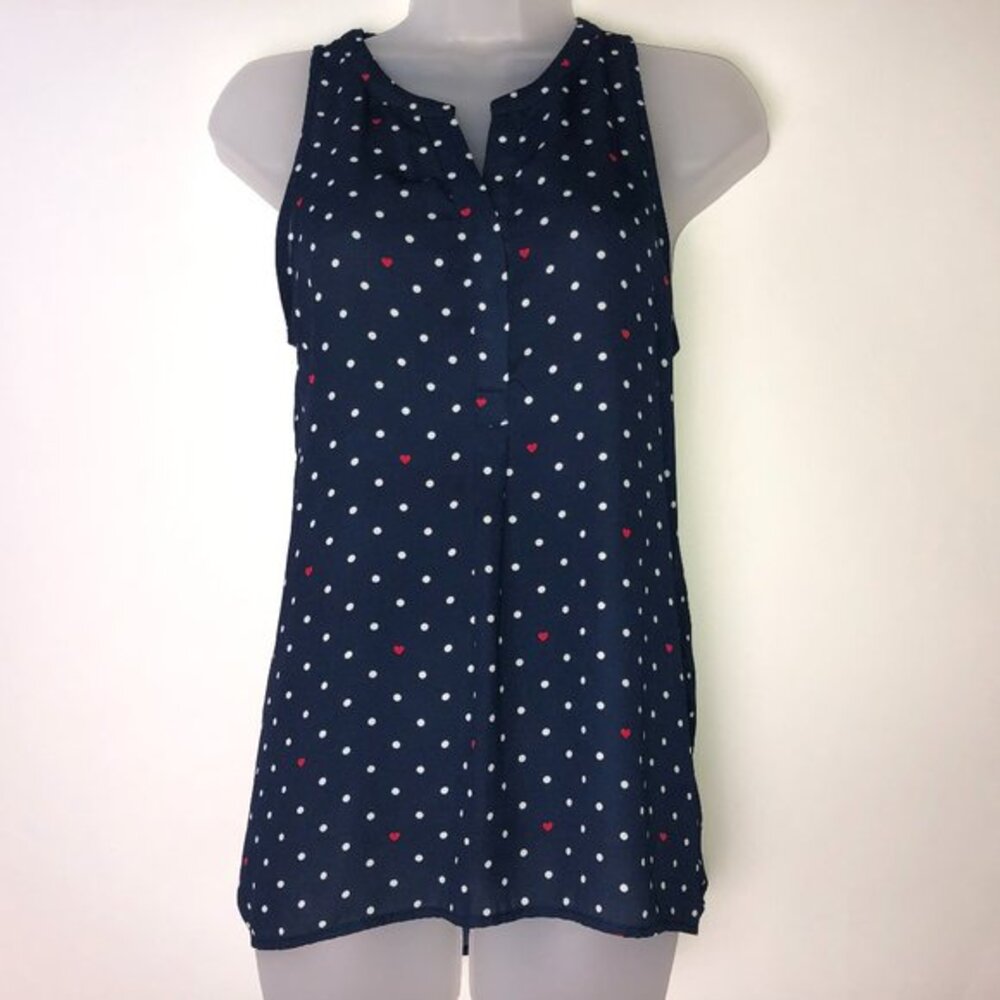 Dalia Dark Blue w/White Dots & Red Hearts Blouse Small‎